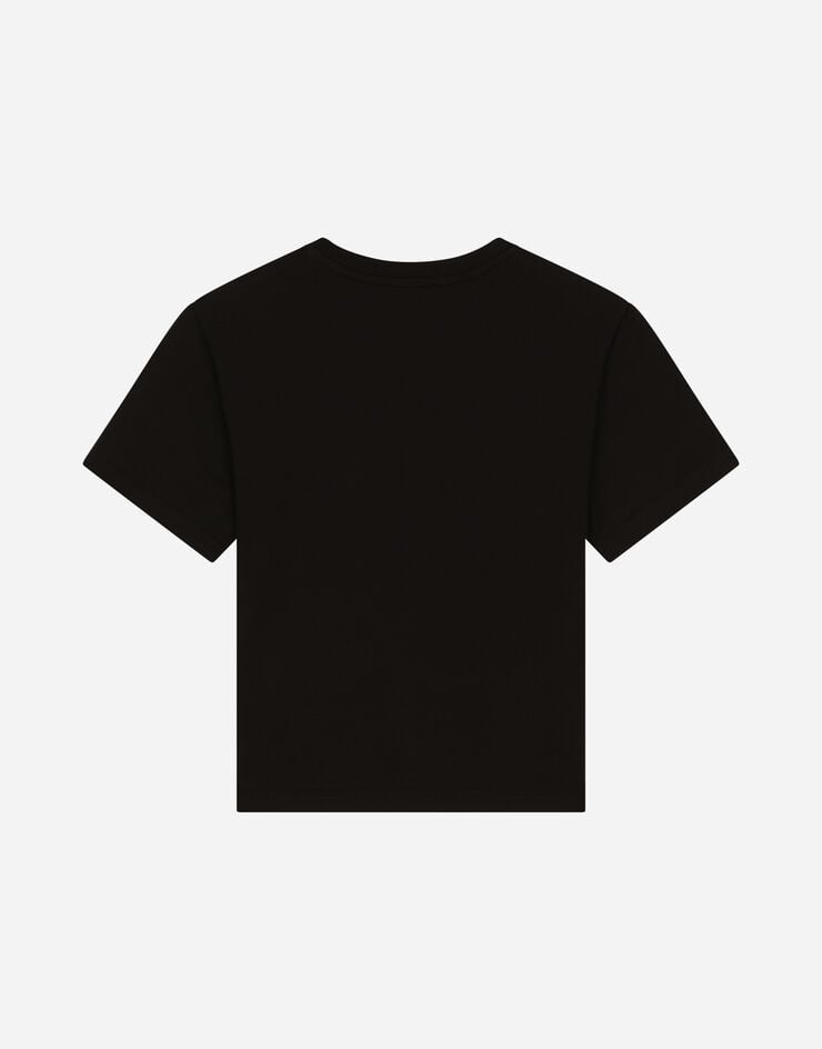 Dolce & Gabbana Camiseta de punto con estampado del logotipo termosoldado Negro L4JTEYG7I8P