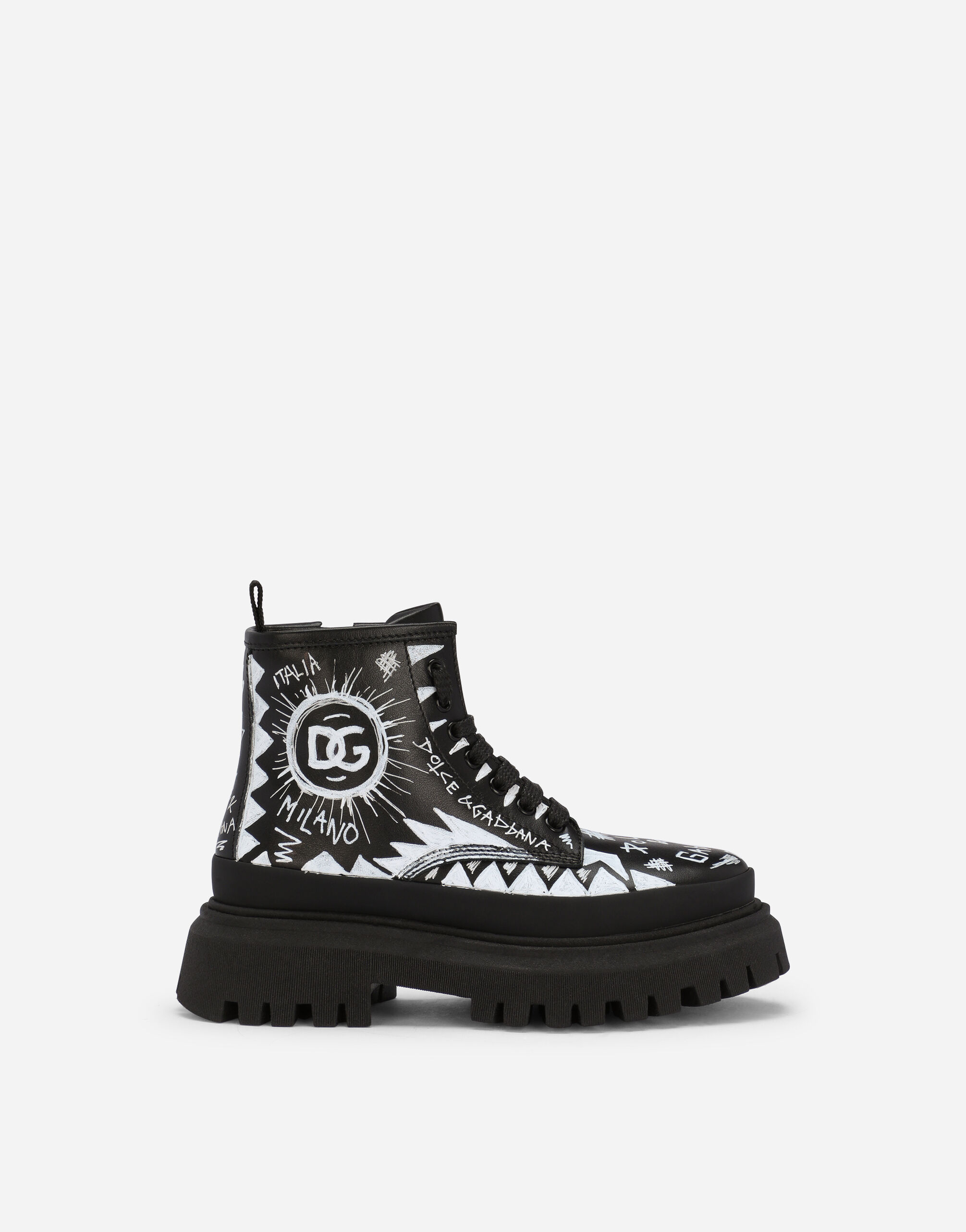 Calfskin combat boots with graffiti print in Multicolor for
