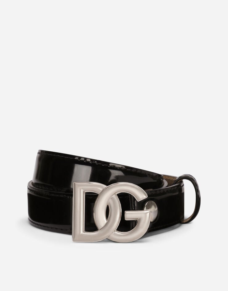 Dolce & Gabbana حزام من جلد عجل لامع بشعار DG أسود BE1447AI413