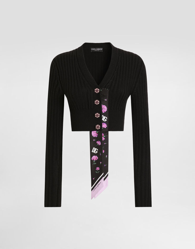 Dolce & Gabbana Wool cardigan with offset rib Black FXVCSZJDVF4