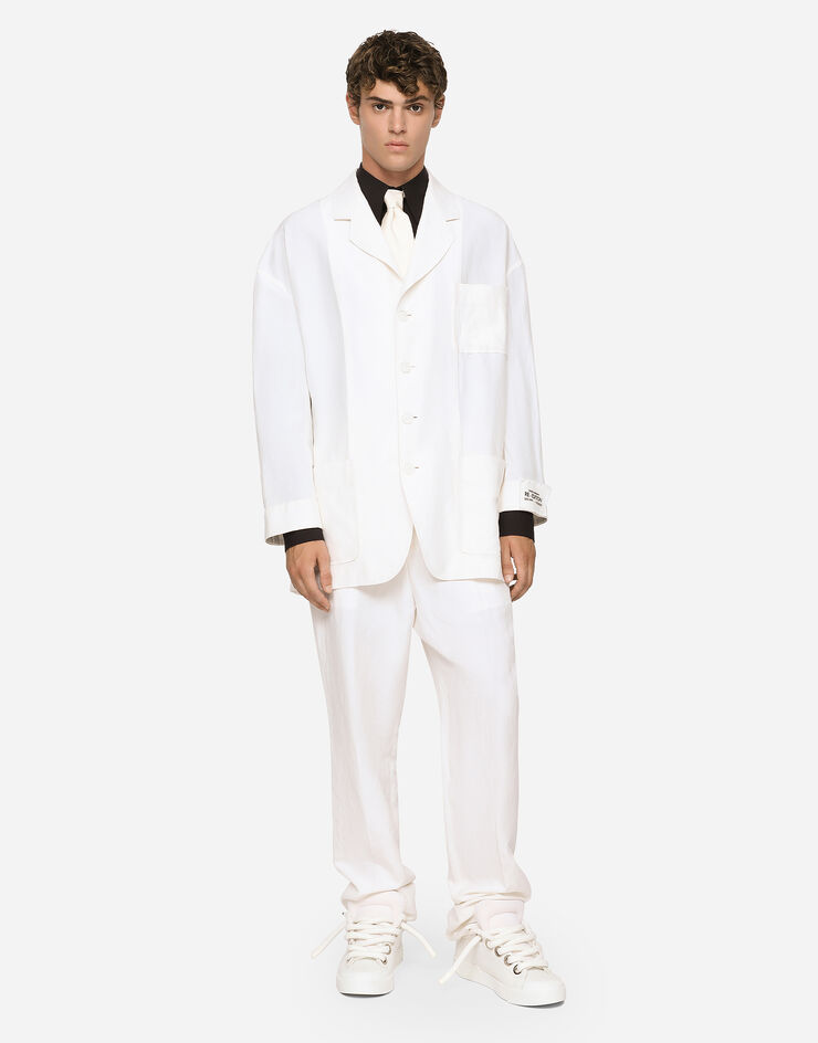 Dolce & Gabbana Einreihige Oversize-Jacke aus Leinen und Seide Weiss G2SJ1TFUTAZ