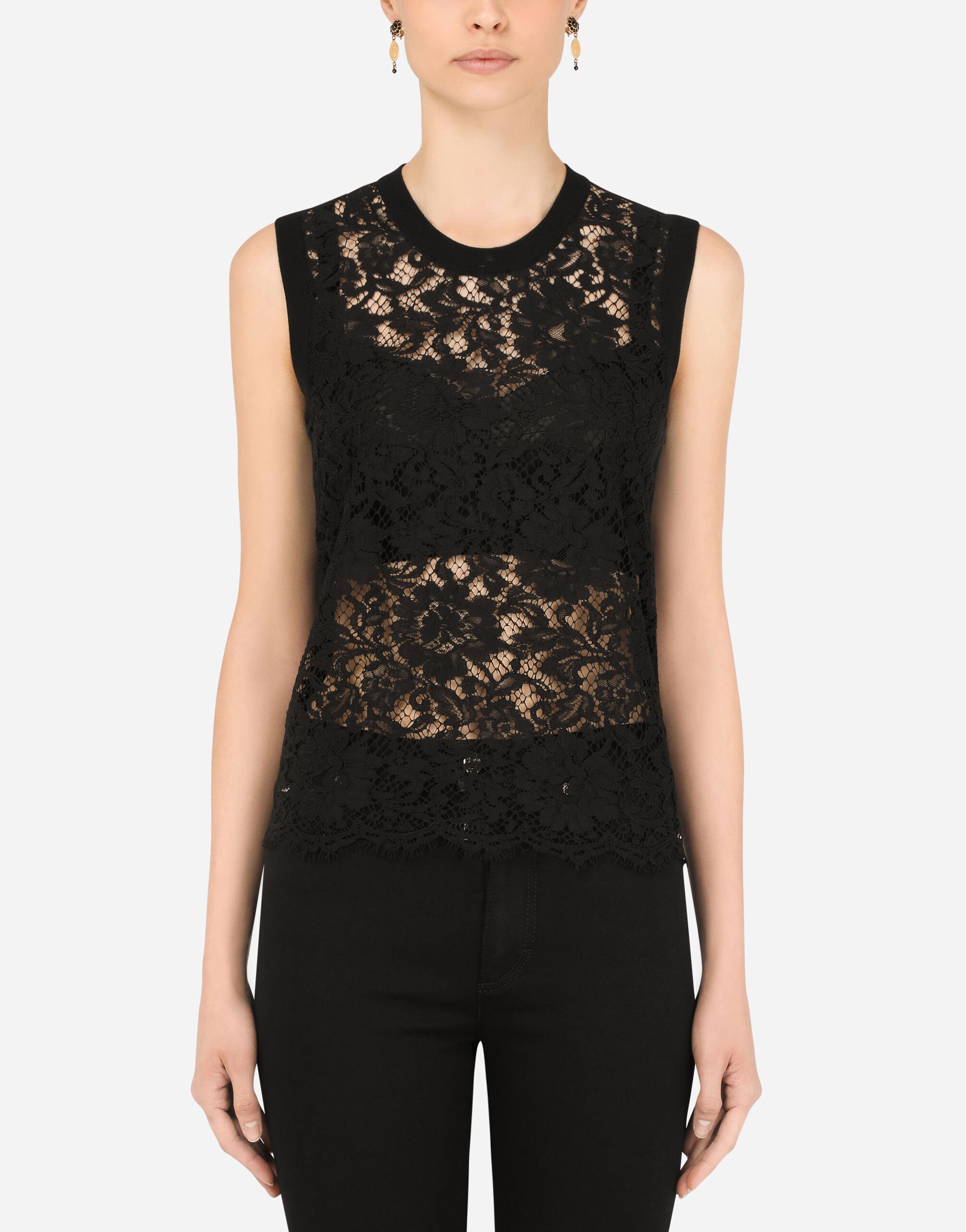 Dolce & Gabbana F29FTTFU21EN0000 関税送料込 ブラックのウィメンズ Sleeveless wool and lace sweater
