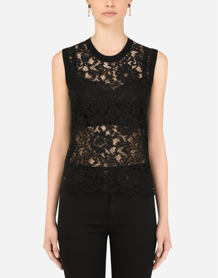 Dolce & Gabbana Sleeveless wool and lace sweater NEGRO FX360TJAMTG