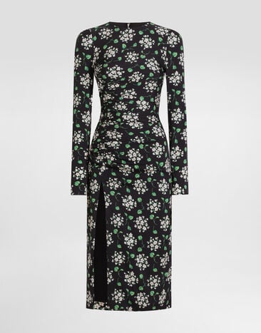 Dolce & Gabbana Geranium bouquets-print charmeuse dress Multicolor F664HTFSA85