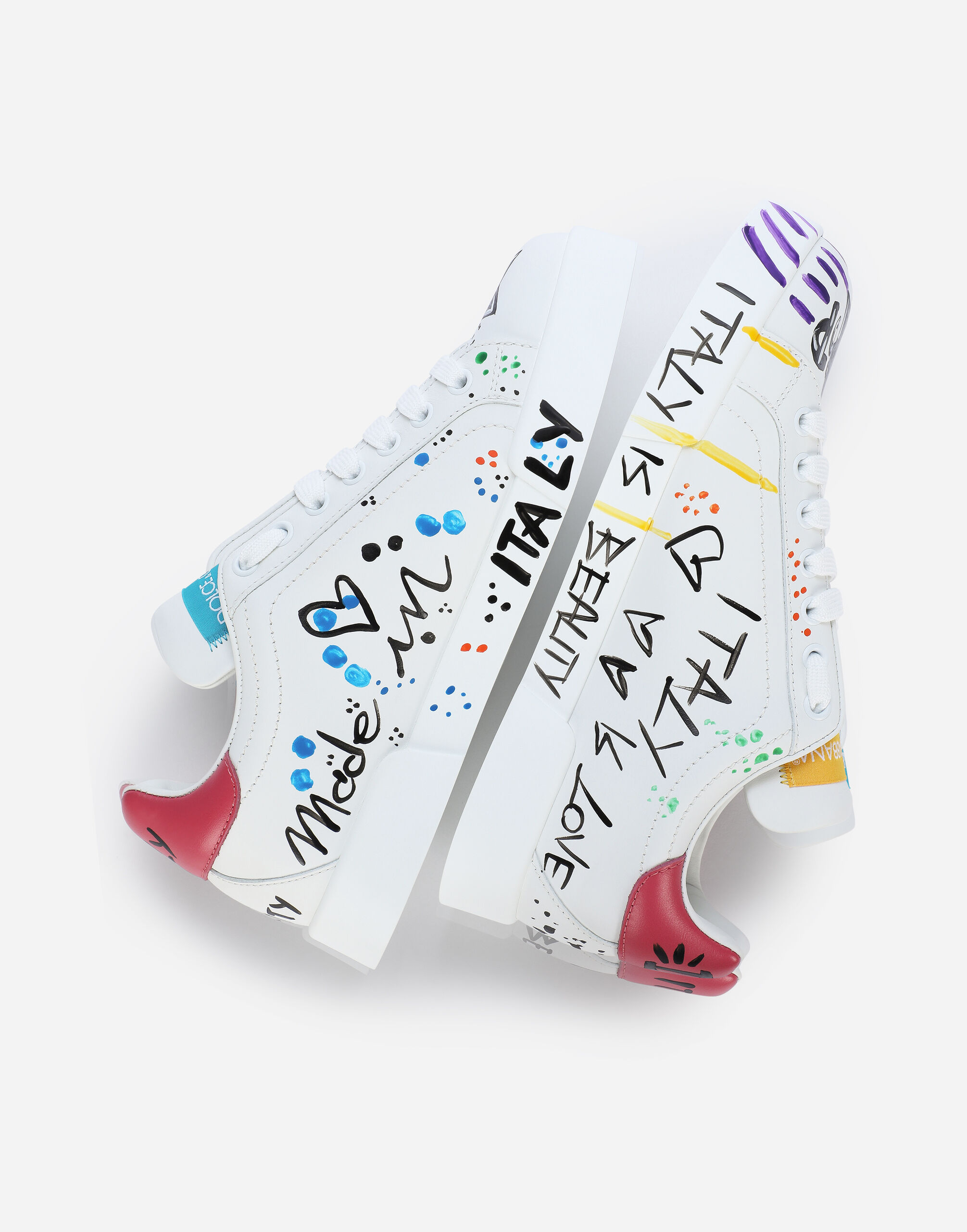 Calfskin Portofino sneakers with lettering in Multicolor for 