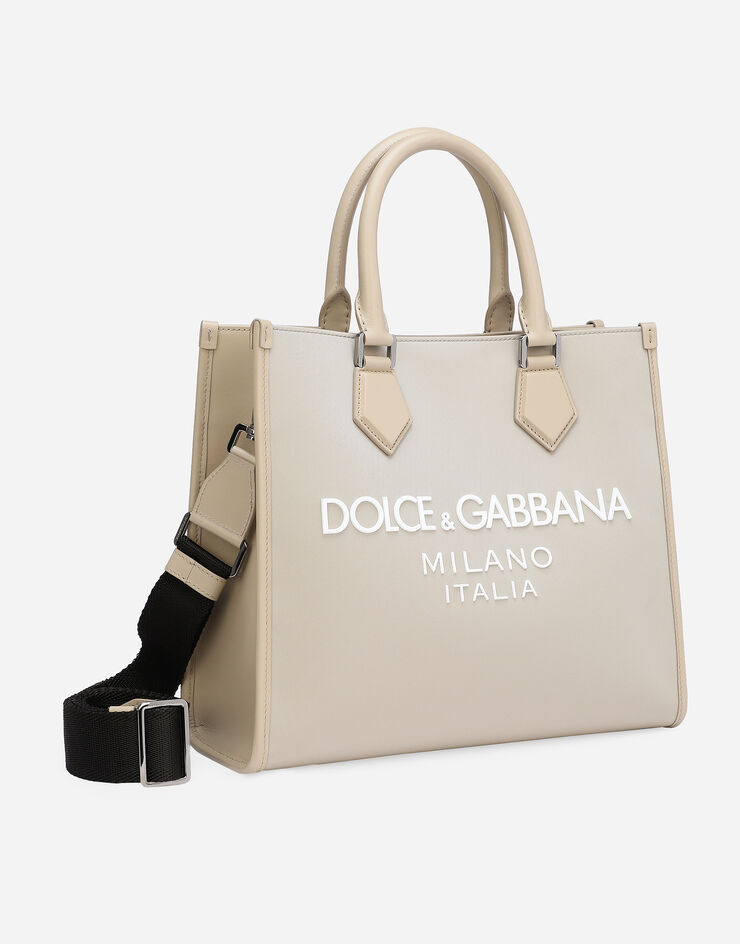 Dolce & Gabbana Shopping piccola in nylon con logo gommato Beige BM2272AG182