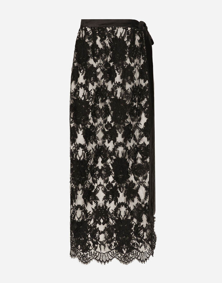 Dolce & Gabbana Chantilly lace calf-length skirt Black F4C2HTHLMQJ