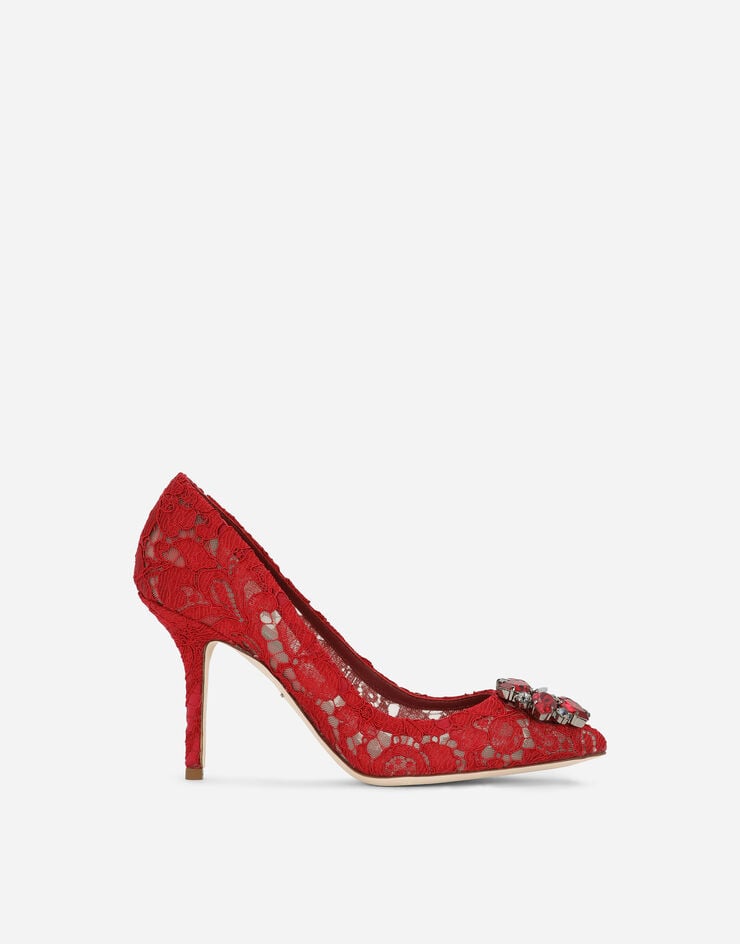 Dolce & Gabbana Zapato de salón rainbow de encaje con broche Rojo CD0101AL198