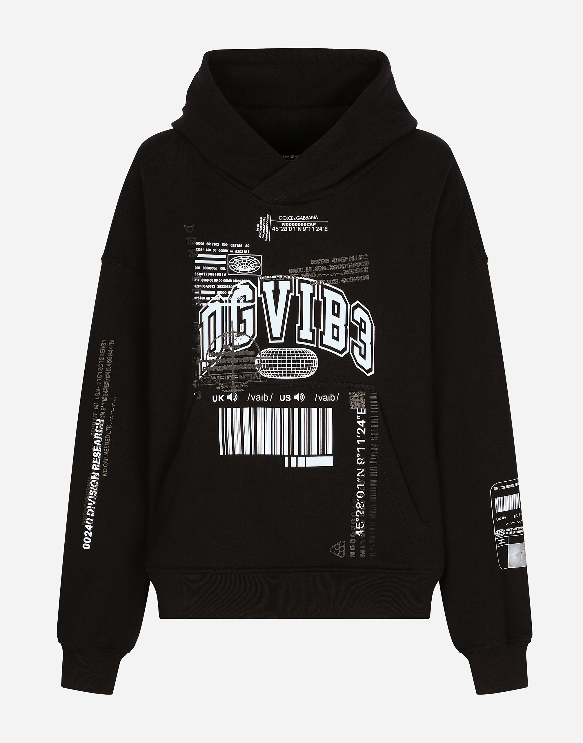 Jersey hoodie with DGVIB3 print in Black for Men Dolce Gabbana