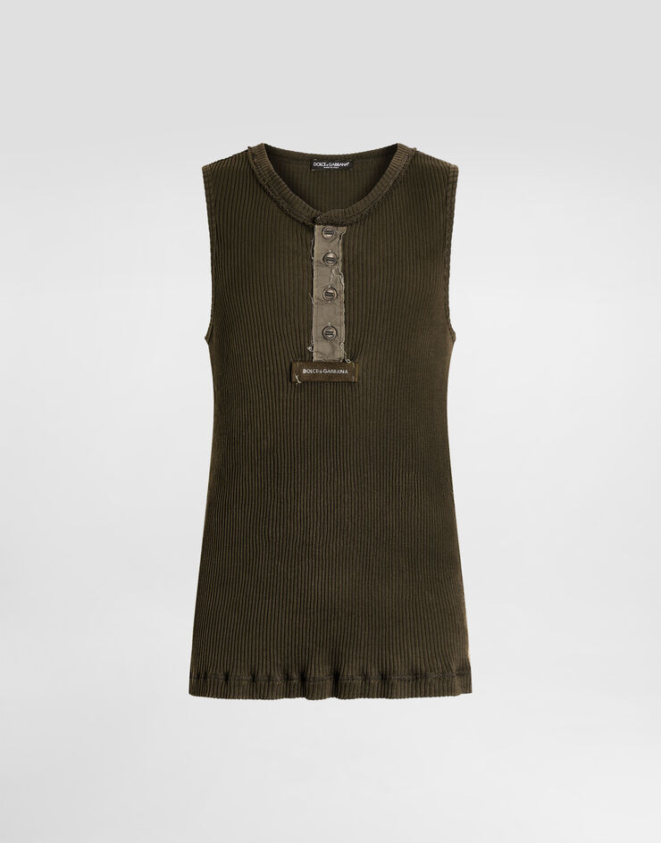 Dolce & Gabbana Ribbed cotton tank top Grey G8TF4THU7WR