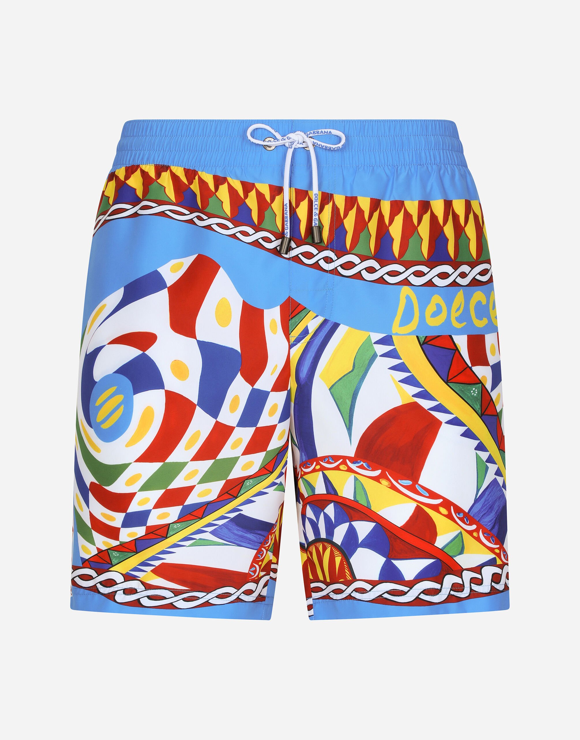 Dolce & Gabbana Mid-length swim trunks with Carretto print Multicolor GY07LDG8ET2