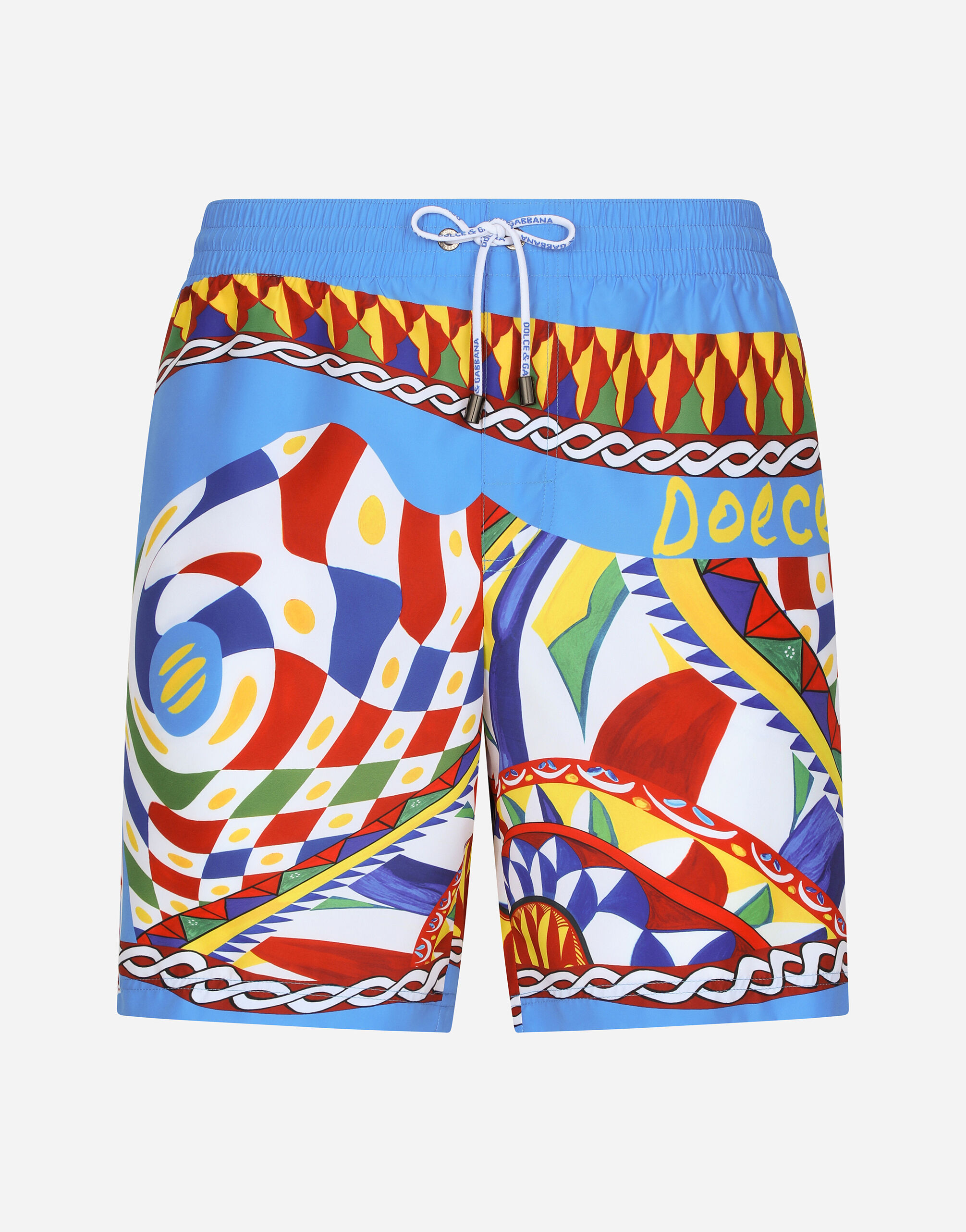 Dolce&Gabbana Mid-length swim trunks with Carretto print White F8N08TFU7EQ