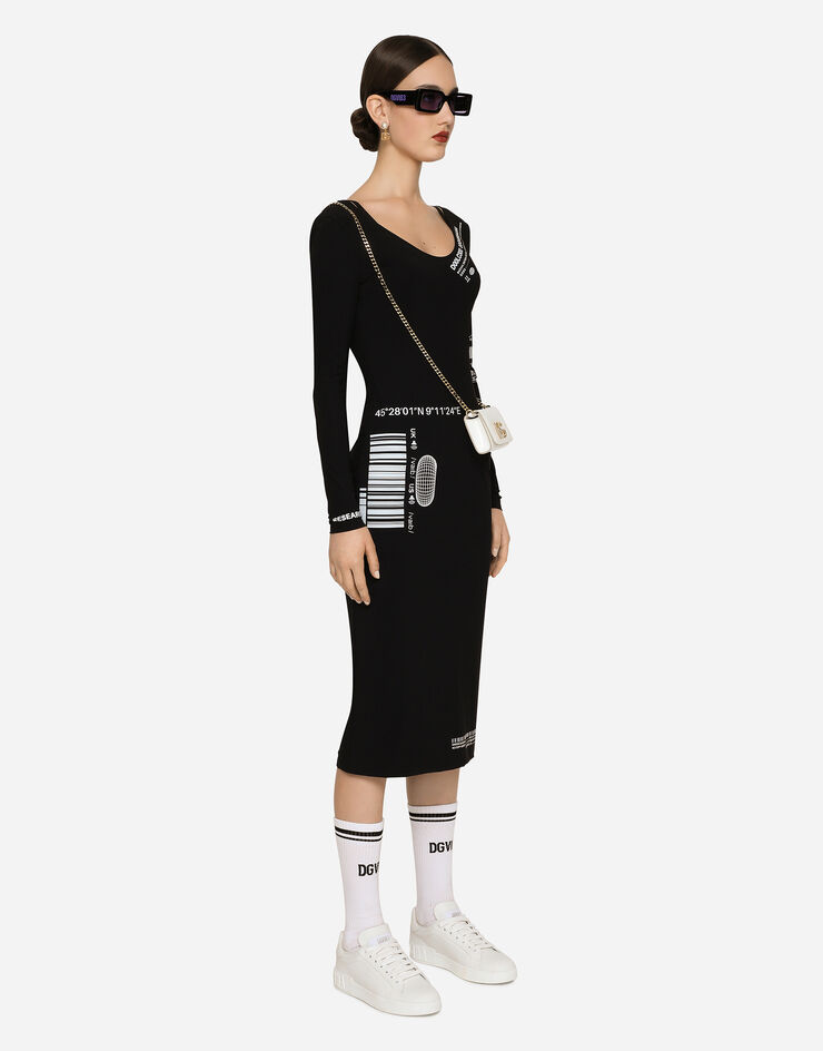 Dolce & Gabbana Vestido midi de manga larga en punto indesmallable DGVIB3 Negro F6DKCTGDB5B