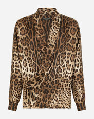 Dolce & Gabbana Oversize silk shirt with leopard print White BC4693AQ765