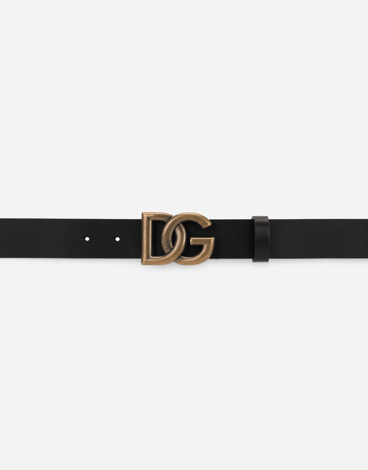 Dolce & Gabbana Lux leather belt with crossover DG logo buckle Black BC4644AX622