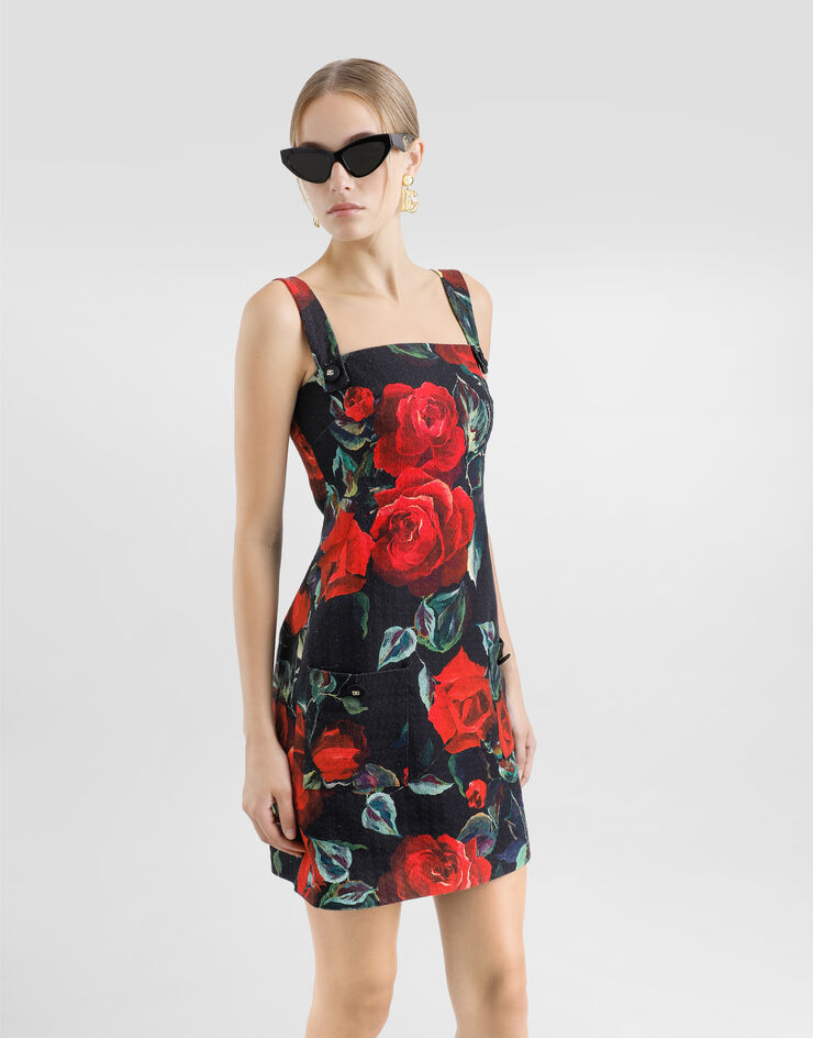 Dolce & Gabbana Short rose-print rush-stitch dress Print F6TMVTFSFN8