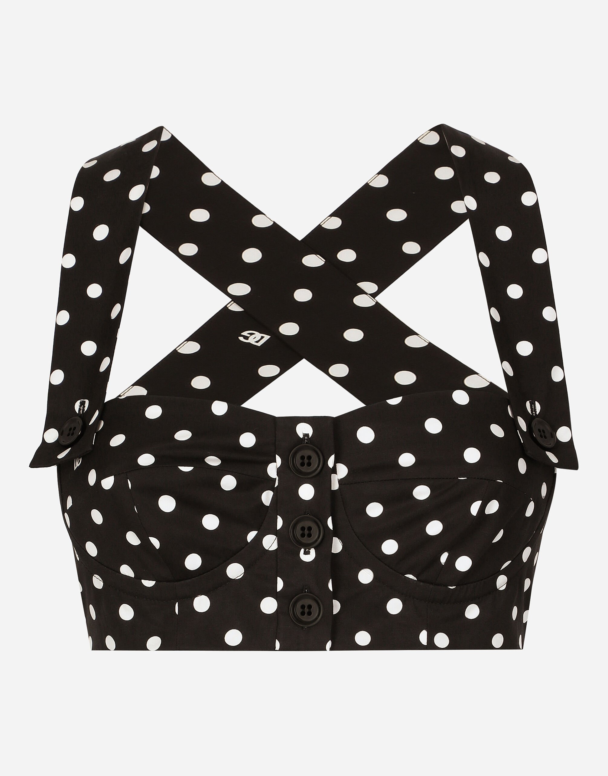 Dolce & Gabbana Cotton corset top with polka-dot print Print F5S48TIS1VL