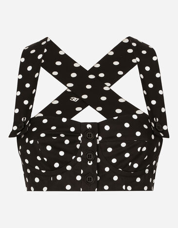 Dolce & Gabbana Cotton corset top with polka-dot print Print F5P61TFSFNR