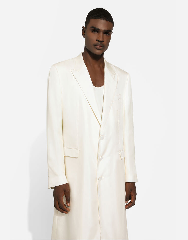 Dolce & Gabbana Einreihiger Mantel aus Seidentwill White G044UTFU1S4