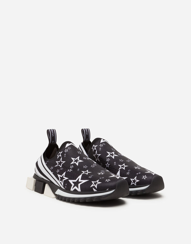 Dolce & Gabbana MIXED STAR PRINT SORRENTO SNEAKERS IN STRETCH KNIT FABRIC NERO CS1713AJ607