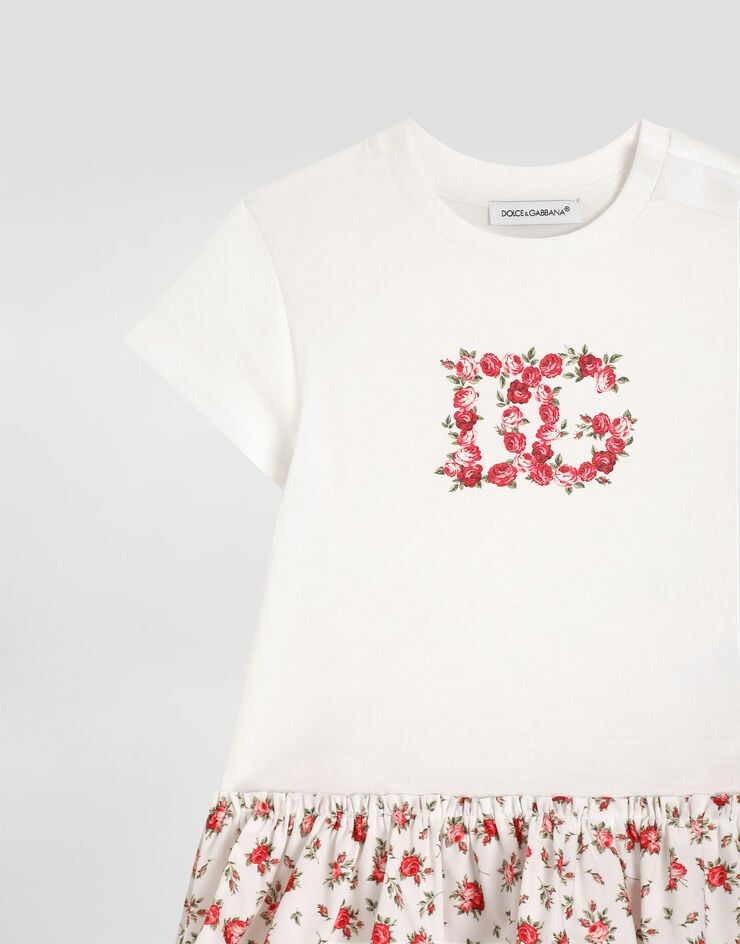 Dolce & Gabbana Small rose-print jersey and poplin dress with DG logo Multicolor L2JDB8G7PVM