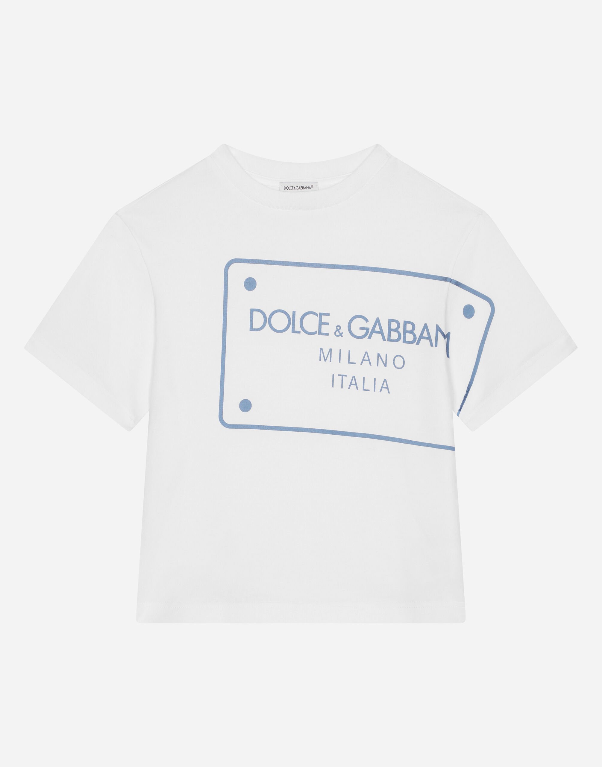 Dolce & Gabbana Jersey T-shirt with logo tag print Green L5JW7EG7E3Z