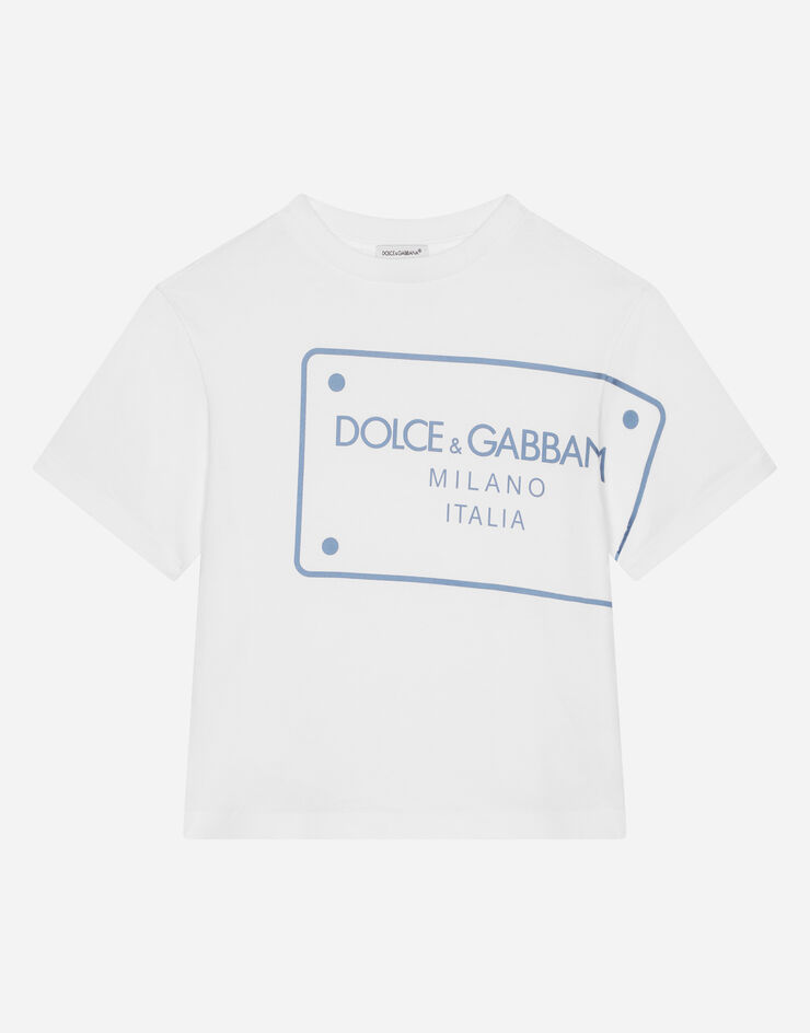 Dolce & Gabbana T-shirt en jersey à imprimé et plaquette logo Blanc L4JTEYG7H4A