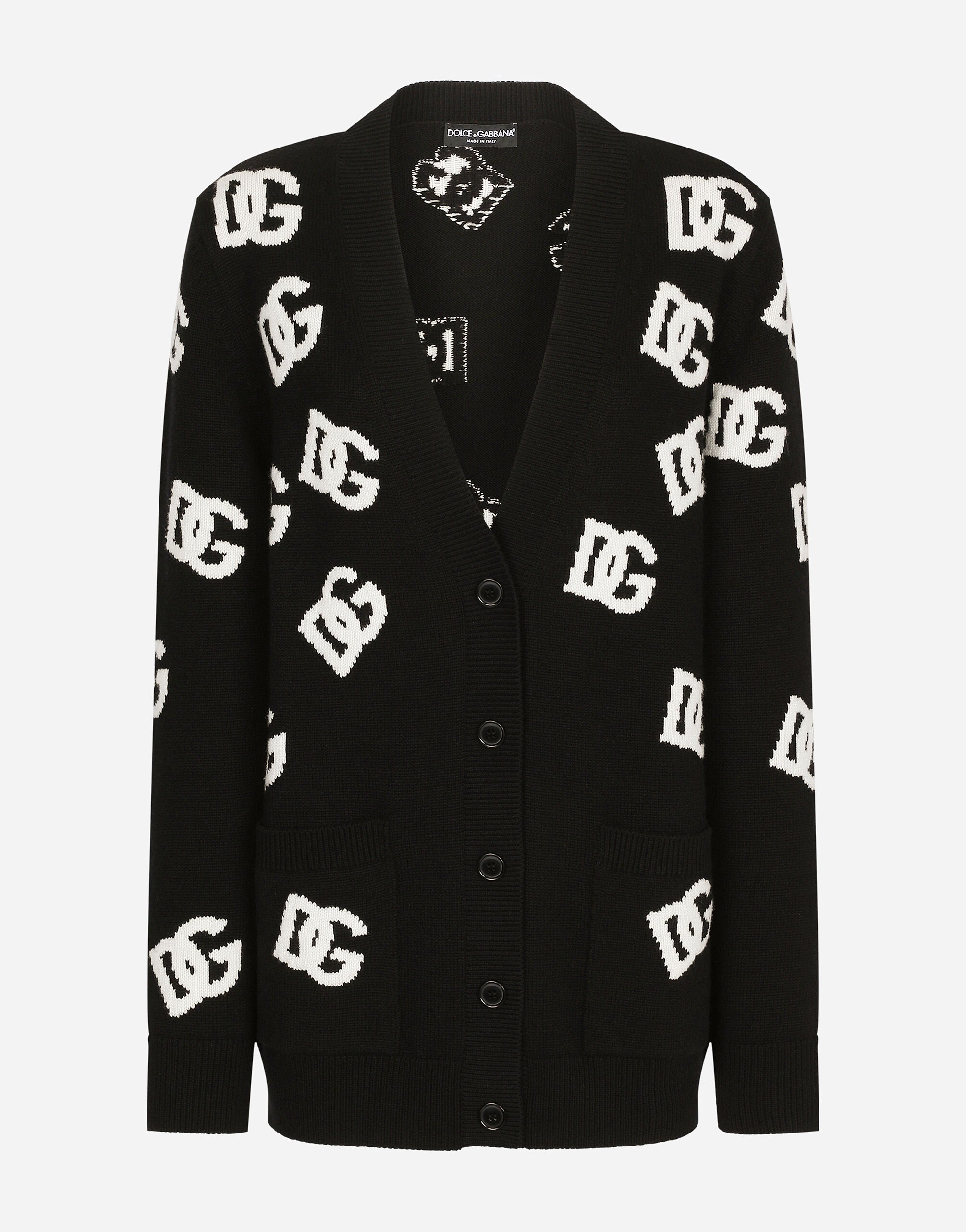 Dolce & Gabbana Cashmere cardigan with DG logo inlay Green FXZ01ZJBSHY