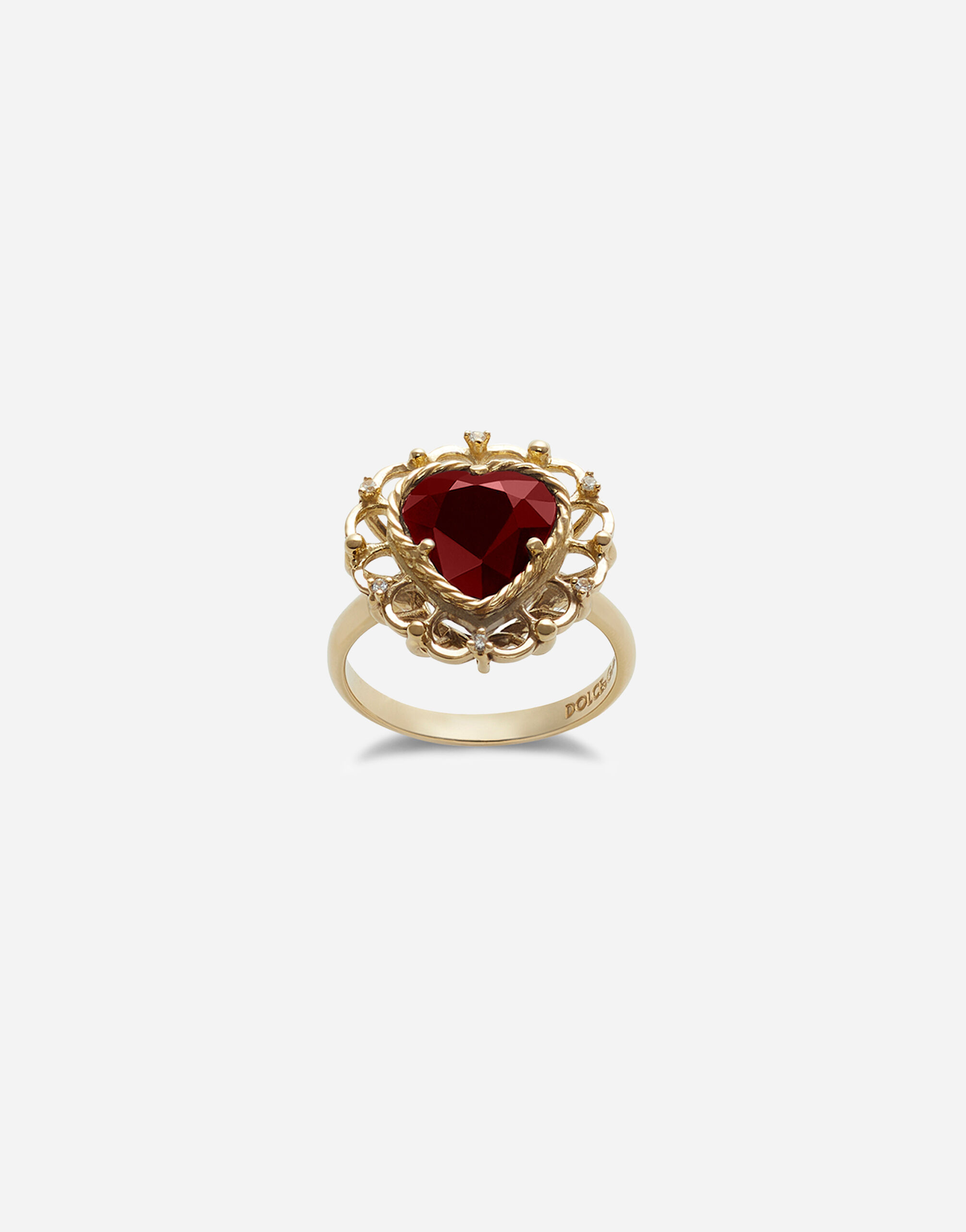 Dolce & Gabbana Heart ring in yellow gold 18Kt with a red rhodolite garnet. Yellow Gold WALD1GWDPEY