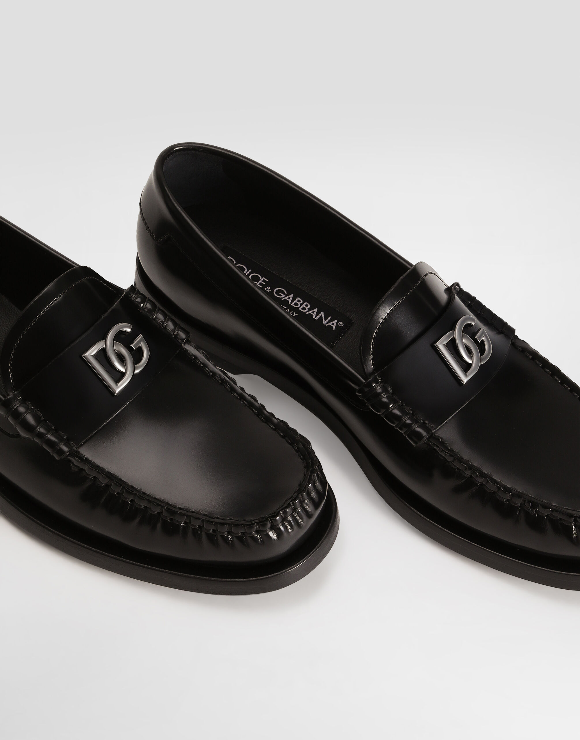 Polished calfskin loafers in Black for Women | Dolce&Gabbana® US