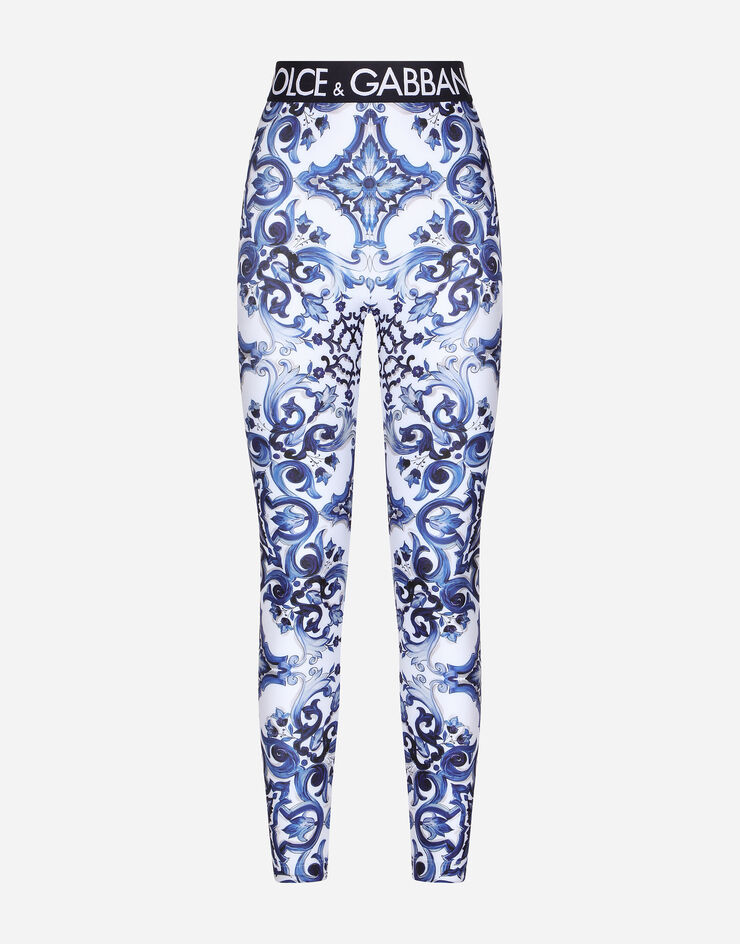 Majolica-print jersey leggings in Multicolor for Women | Dolce&Gabbana®