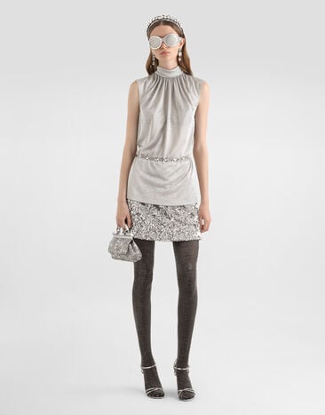 Dolce & Gabbana Oberteil aus Lamé-Jersey Silver F7BD5THU7WC