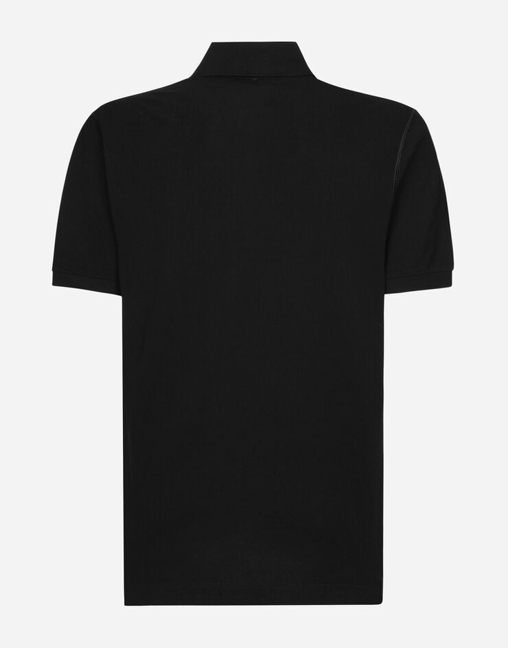 Cotton piqué polo-shirt with branded tag in Black for | Dolce&Gabbana® US