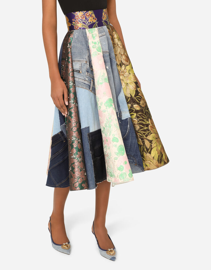 Dolce & Gabbana Patchwork denim and jacquard midi skirt BLUE F4B2PDGDY73