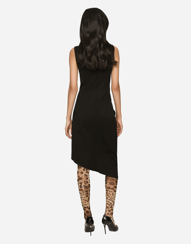 Dolce&Gabbana Calf-length dress in jersey Milano rib with draping Black F6R1ITFUGRC