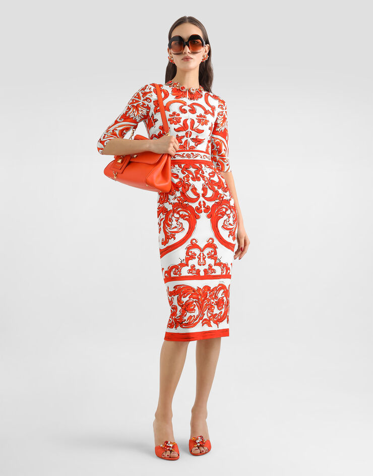 Dolce & Gabbana Majolica-print charmeuse dress Multicolor F6EAJTGDDRJ