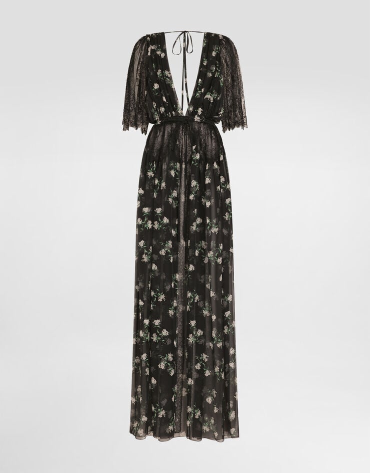 Dolce & Gabbana Violets-print chiffon robe dress Dolce & Gabbana Violets-print chiffon robe dress Multicolor F624HTIS12X