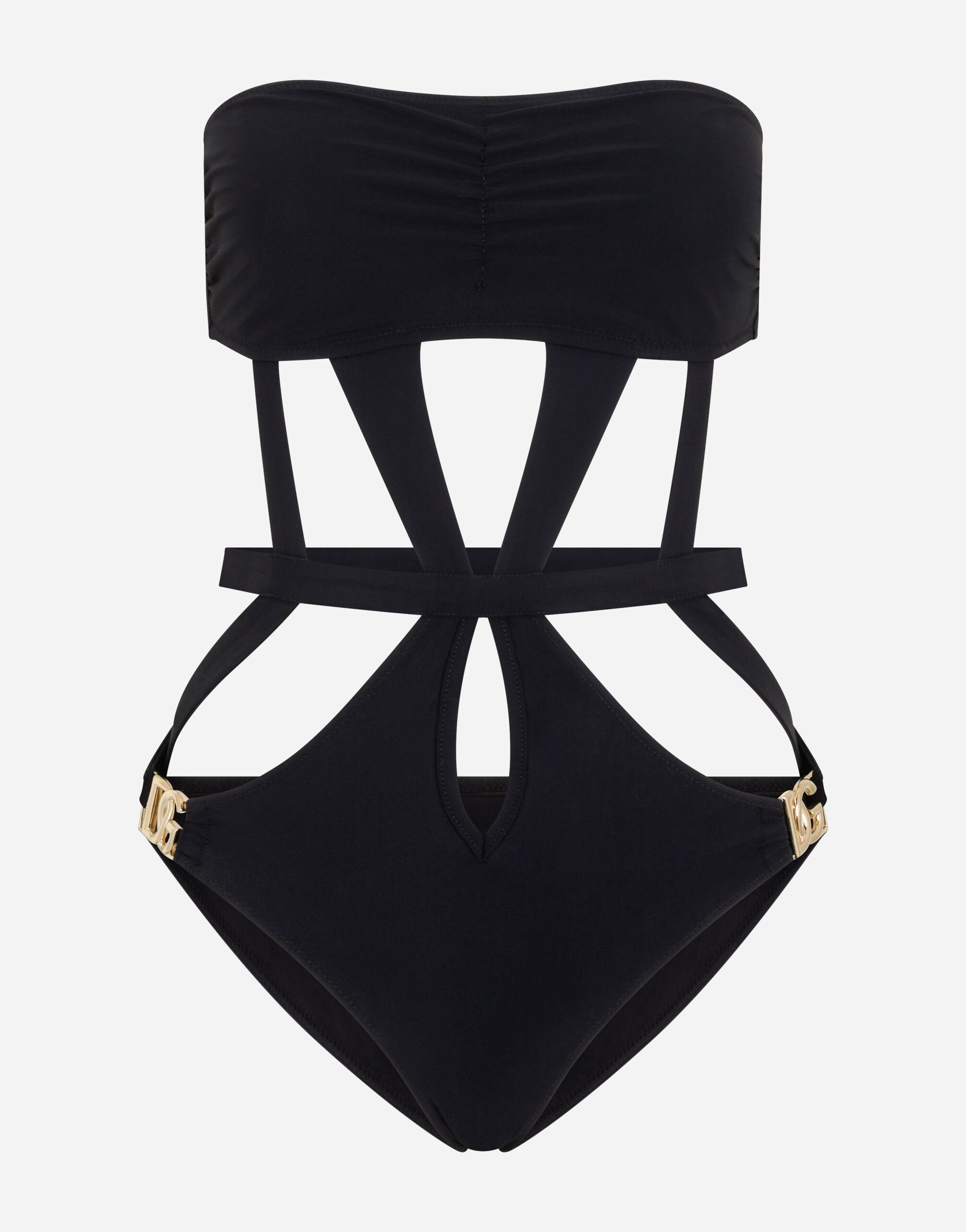 Dolce & Gabbana One-piece bandeau swimsuit with DG logo Black O9B45JFUGA2