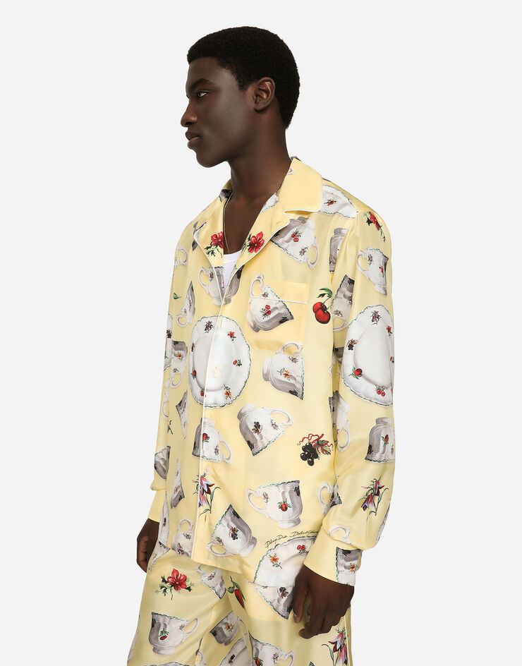 Dolce&Gabbana Silk habotai shirt with plates and cups print Multicolor I5A23MGH180