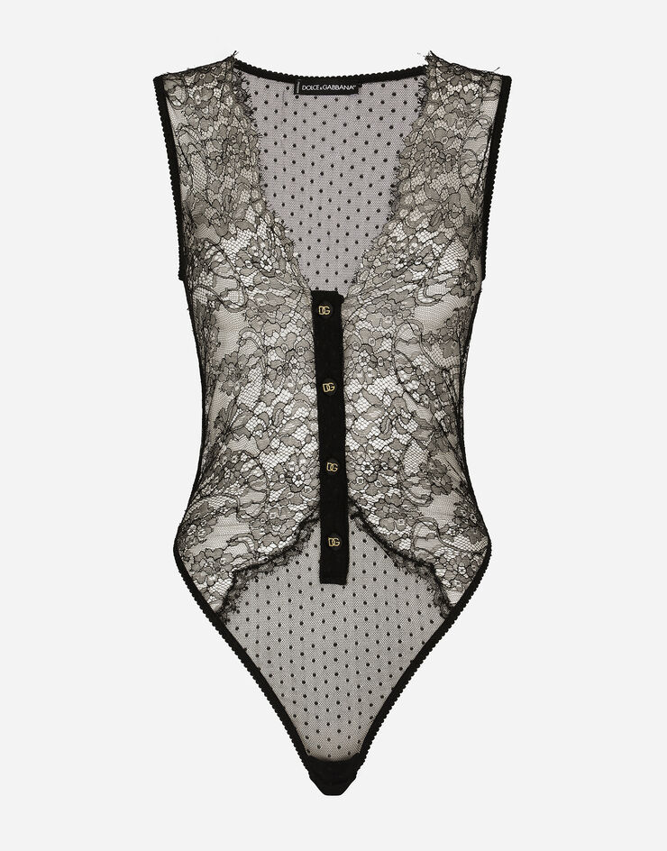 Dolce & Gabbana Lace bodysuit with plunging neckline Black O9A30THLMUY