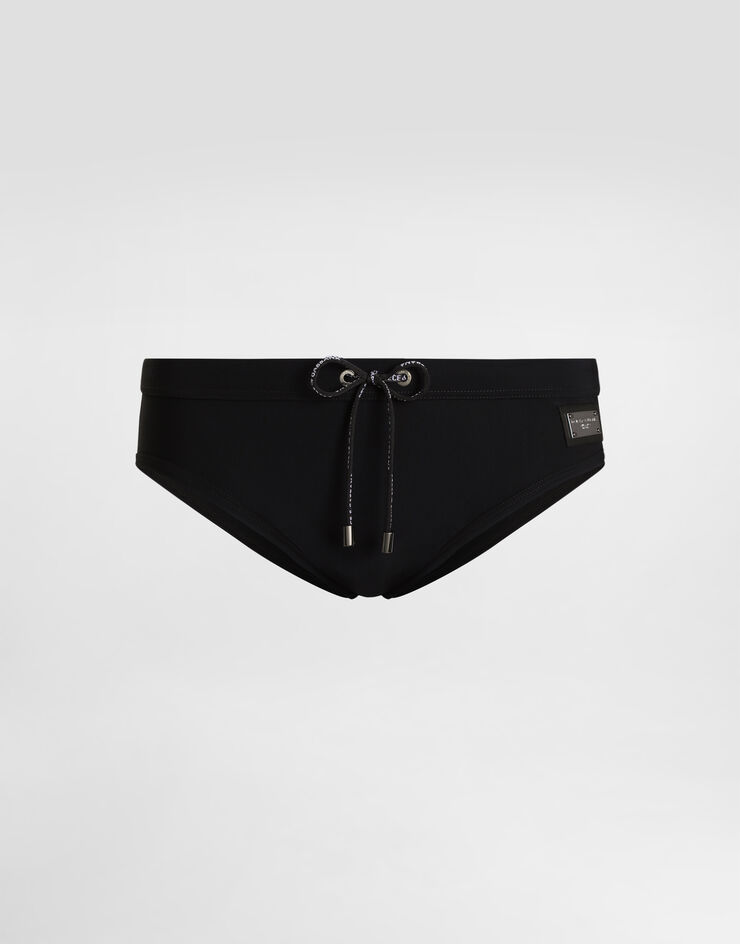 Dolce & Gabbana 标牌高腰三角沙滩裤 黑 M4A76JONO05
