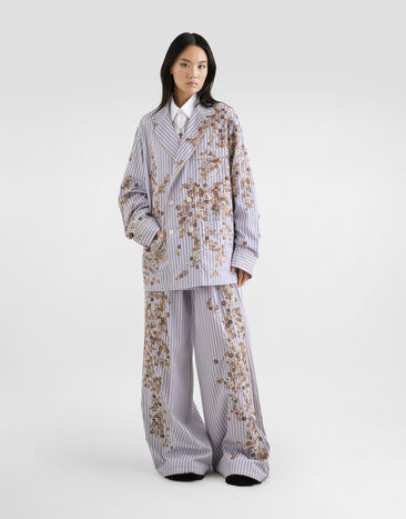 Dolce & Gabbana Striped poplin trousers with flower embroidery Multicolor FTDJEZGDDR6