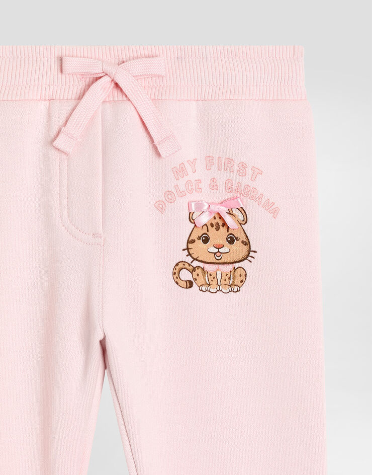 Dolce & Gabbana Fleece trousers with leopard and bow Pink L2JPC9G7PNM