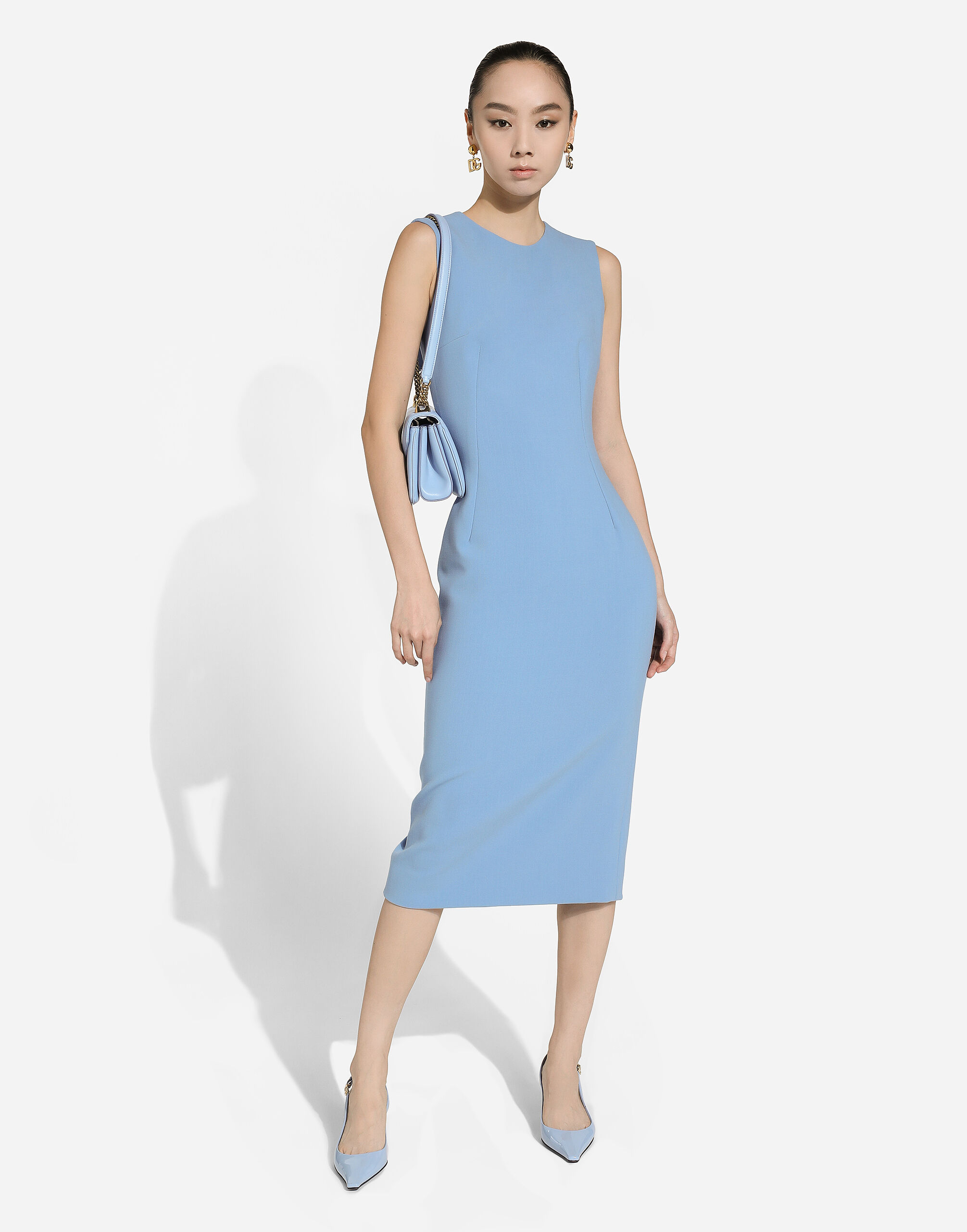 Robe fourreau mi longue en crepe de laine en Bleu Ciel pour femme Dolce Gabbana
