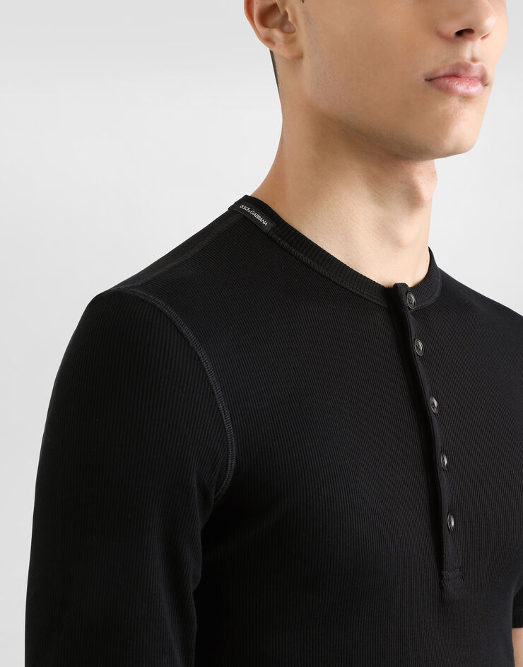 Dolce&Gabbana T-shirt tunisien en coton côtelé Noir G8MC5TFU7AV