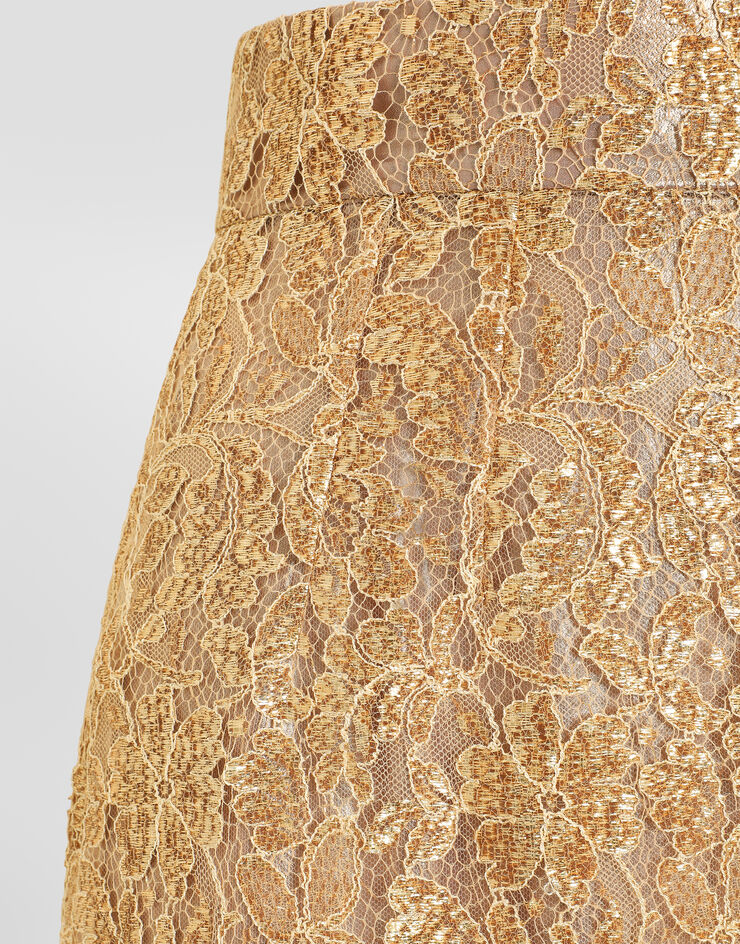 Dolce & Gabbana Lamé lace skirt Gold F4B7ITILMFJ