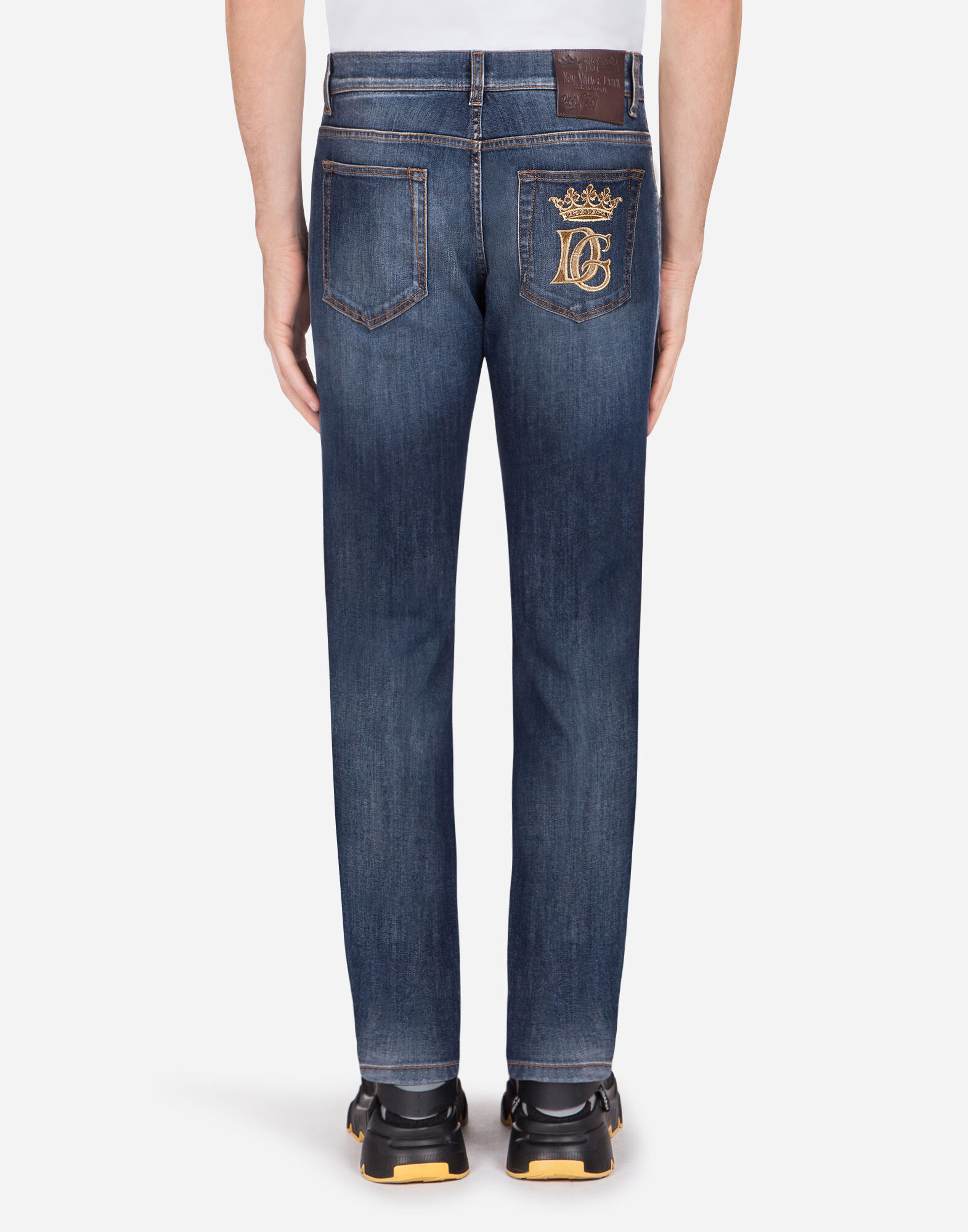 Stretch slim fit medium blue jeans with DG embroidery