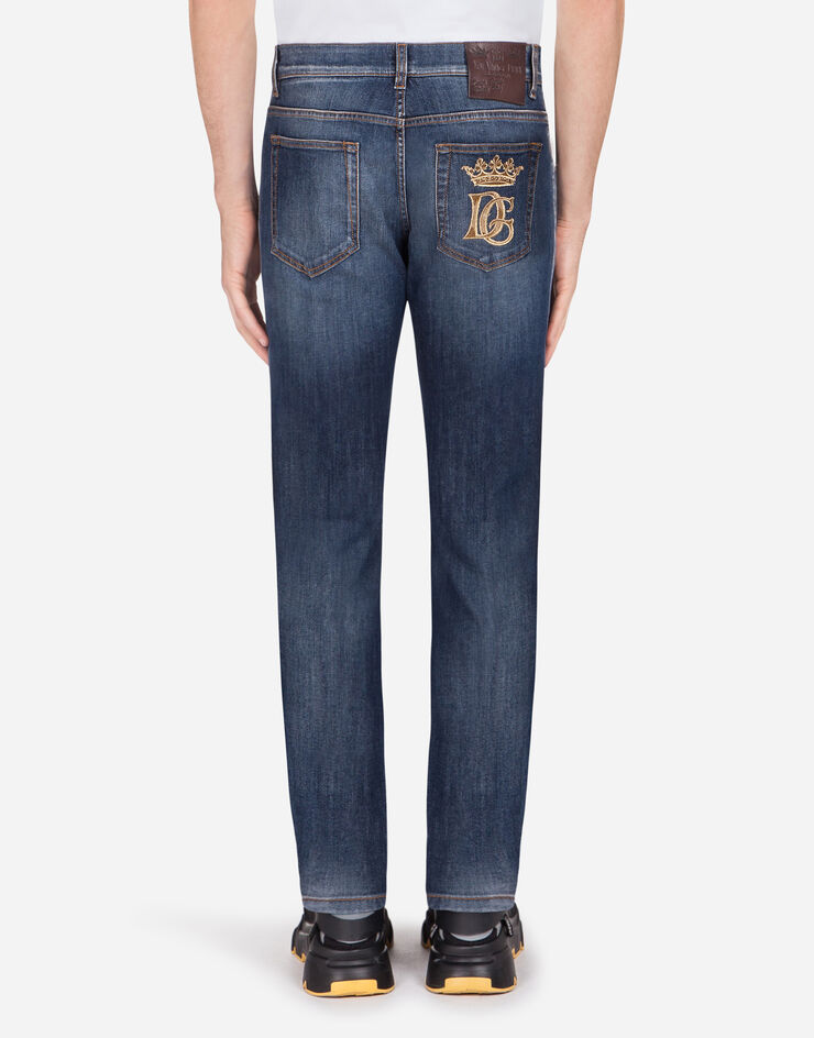 Dolce & Gabbana Stretch slim-fit medium blue jeans with DG embroidery BLUE GY07CZG8BY5