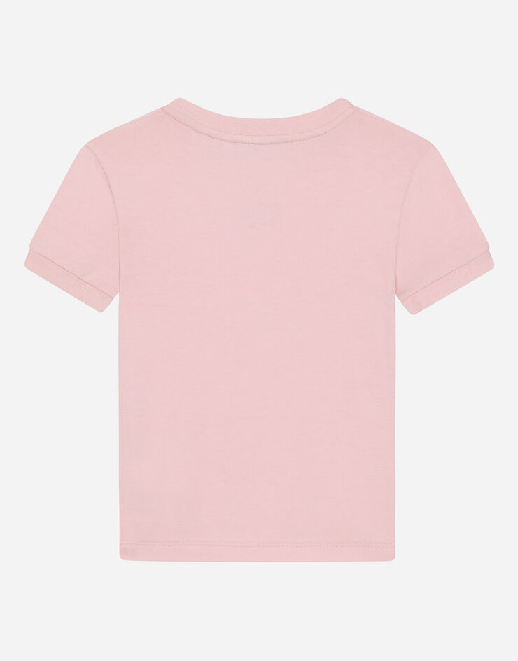 Dolce & Gabbana T-shirt in jersey con placca logata Rosa L5JTMOG7M4W