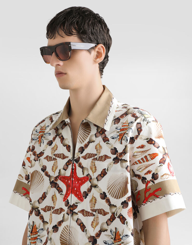 Dolce & Gabbana Shell-print stretch drill hawaii shirt Multicolor G5NH6TFPFSQ